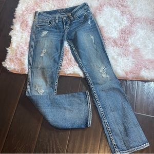 Silver Jeans Co AIKO Flap Distressed Bootcut Jeans Women's Size 27